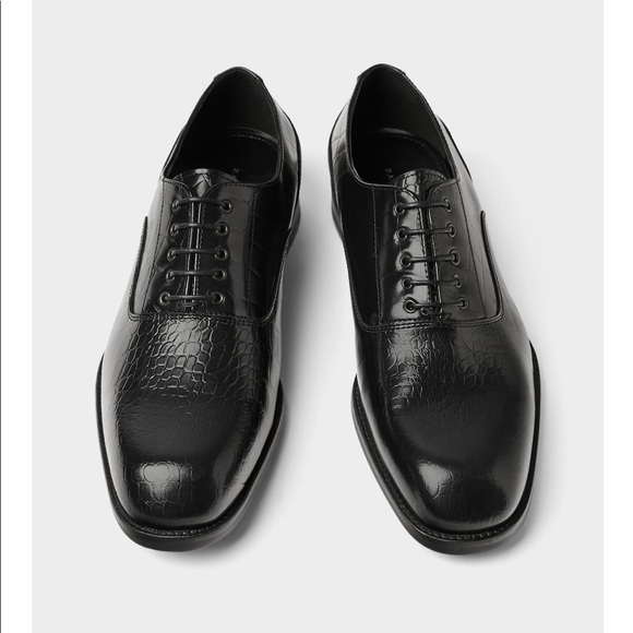 Nwt Zara Embossed Black Leather Oxford 